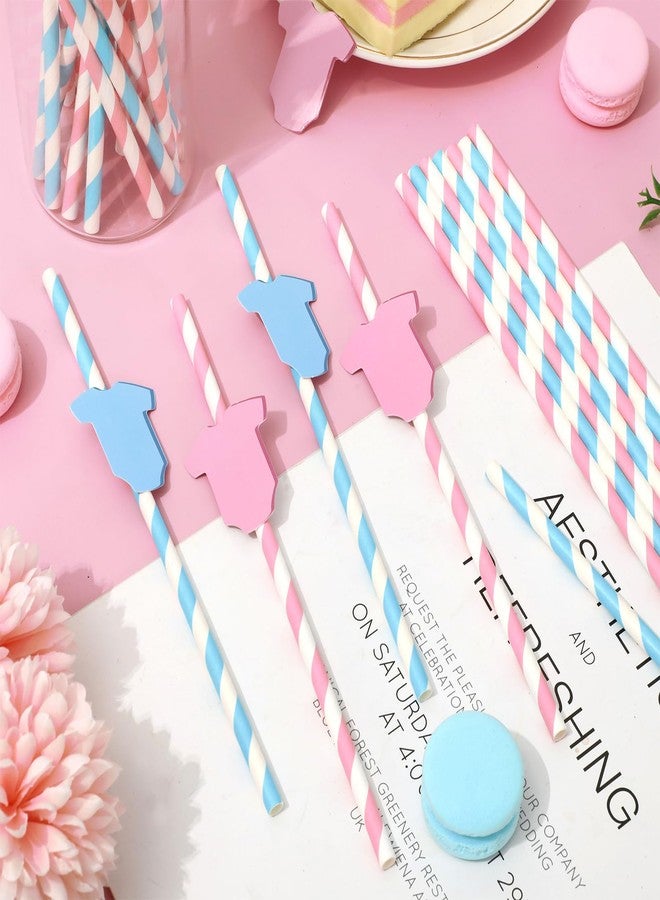 وولاين مجموعة Whaline من 60 قطعة من شفاطات ورقية للكشف عن جنس المولود، بتصميم مخطط باللونين الأزرق والوردي، للاستخدام مرة واحدة، مثالية لحفلات استقبال المولود الجديد. - Image 3